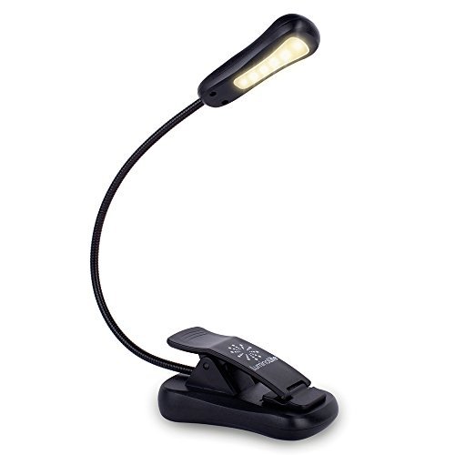 Product Cover Vekkia B076SVC7SN LuminoLite Rechargeable 3000K Warm 6 LED Book, Easy Clip Lights Bed. 3 Brightness Eye-Care, 2.1 oz Lightweight, 20 Hours Reading. Perfect for Bookworms & Kids, Classic Black