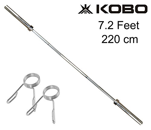 Product Cover Kobo Olympic Barbell Weight Lifting Barbell Bars 2 Inch Thick Sleeve with Spring Collars 4', 5', 6', 7' & 4' EZ Curl Rod Brass Bushing and Needle Bearing with Spring Collars (Imported)