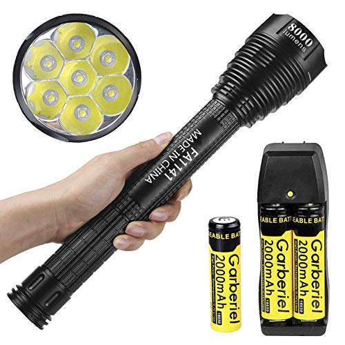 Product Cover HeCloud Super Bright Tactical Flashlight 8000 Lumens High Power Searchlight 7xLEDs XML-T6 Portable Led Flashlight,5 Modes with 18650 Battery and Charger