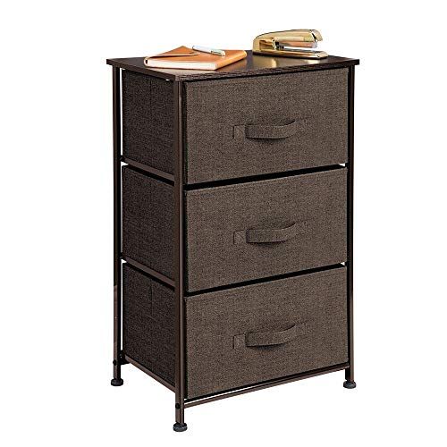 Product Cover mDesign Vertical Dresser Storage Tower - Sturdy Steel Frame, Wood Top, Easy Pull Fabric Bins - Organizer Unit for Bedroom, Hallway, Entryway, Closets - Textured Print - 3 Drawers - Espresso Brown