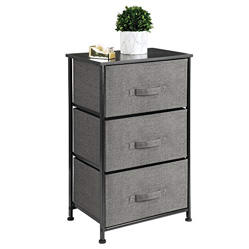Product Cover mDesign Vertical Dresser Storage Tower - Sturdy Steel Frame, Wood Top, Easy Pull Fabric Bins - Organizer Unit for Bedroom, Hallway, Entryway, Closets - Textured Print - 3 Drawers, Charcoal Gray/Black