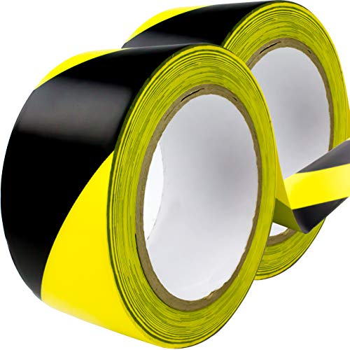 Product Cover Double-Roll of Ultra-Adhesive, Black & Yellow Hazard Tape for Floor Marking 2 Pack. Mark Floors & Watch Your Step Areas for Safety with High-Visibility, Anti-Scuff Striped Vinyl by Nova Supply