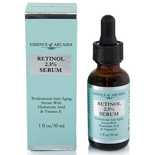 Product Cover RETINOL 2.5% Serum, High Strength - Professional Anti- Aging Formula With Hyaluronic Acid and Vitamin E by Essence of Arcadia, Minimize Wrinkles, Fade Dark Spots