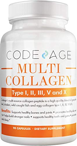Product Cover Codeage Multi Collagen Protein Capsules, Type I, II, III, V, X, Grass Fed, All in One Super Bone Broth with Collagen, 90 Count