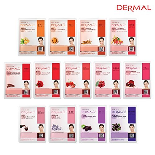 Product Cover DERMAL 13 Collagen Essence Full Face Facial Mask Sheet (Red Combo Pack - Skin Elasticity. The Ultimate Supreme Collection for Every Skin Condition Day to Day Skin Concerns.
