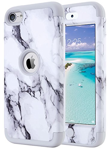 Product Cover ULAK iPod Touch 7 Case Marble, iPod Touch 6 Case, Heavy Duty High Impact Hard PC Back Cover with Shockproof Soft Silicone Interior for Apple iPod Touch 5th/6th/7th Generation, Grey Marble