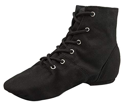Product Cover NLeahershoe Lace-up Canvas Dance Shoes Flat Jazz Boots for Practice, Suitable for Both Men and Women (1.5 Little Kid, Black)