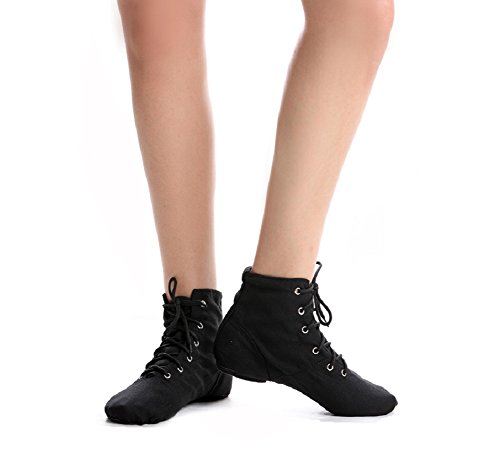 Product Cover NLeahershoe Lace-up Canvas Dance Shoes Flat Jazz Boots for Practice, Suitable for Both Men and Women (1 Little Kid, Black)