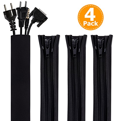 Product Cover Bestfy Cord Organizer System Cable Management Sleeve, 19.5 inch, Wire Cover with Zipper, Cable Wrap, Cord Sleeves for TV, Computer, Office, Home Entertainment, 4 Pack