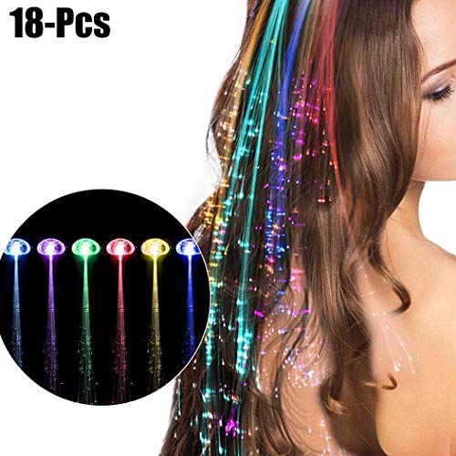 Product Cover LED Lights Hair, Kapmore 18 Pcs Light-Up Fiber Optic LED Hair Barrettes Extensions Flashing Lights Up Hair Clips for Girls Women to Birthday Festival Party Bar Concert