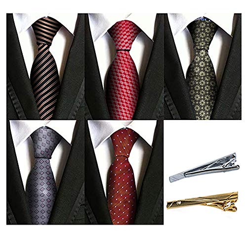 Product Cover Classic Mens Ties - 5 Men's Neckties And 2 Tie Bars In Gift Box - Ties In Gifts for Men By Pointed Designs