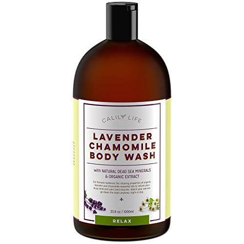 Product Cover Calily Life Organic Aromatherapy Stress Relief Lavender + Chamomile Body Wash with Dead Sea Minerals and Aloe Vera, 33.8 Oz. - Deep Cleansing + Relaxing, De-stressing and Soothing