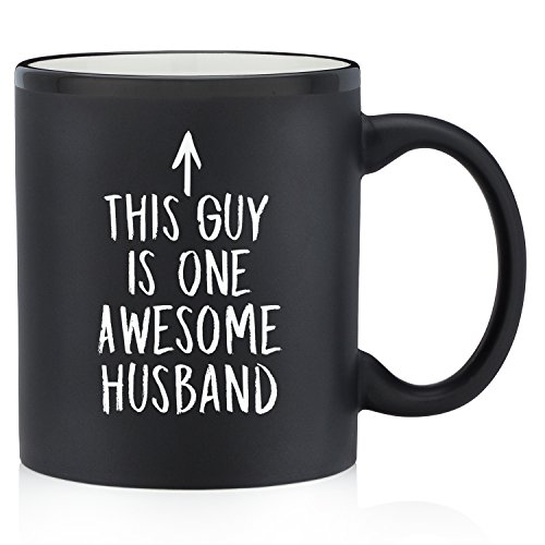 Product Cover One Awesome Husband Funny Mug - Best Anniversary Gifts for Men, Him - Unique Valentine's, Birthday, Bday Present Idea from Wife - Fun & Cool Novelty Coffee Cup for the Mr, Hubby (Matte Black)