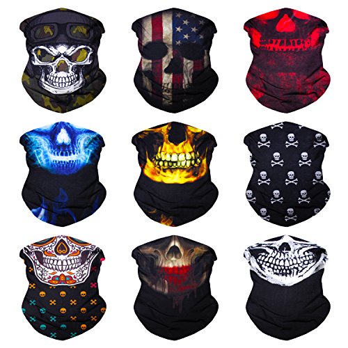Product Cover Sojourner 9PCS Seamless Bandanas Face Mask Headband Scarf Headwrap Neckwarmer & More - 12-in-1 Multifunctional for Music Festivals, Raves, Riding, Outdoors (9PCS Skull Series 2)