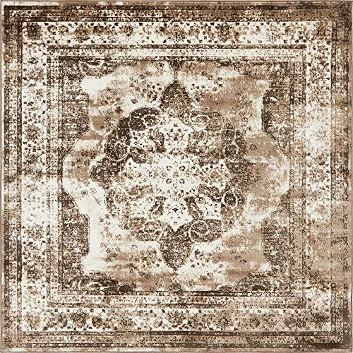 Product Cover Unique Loom 3141338 Sofia Collection Traditional Vintage Light Brown Square Rug (8' 0 x 8' 0)