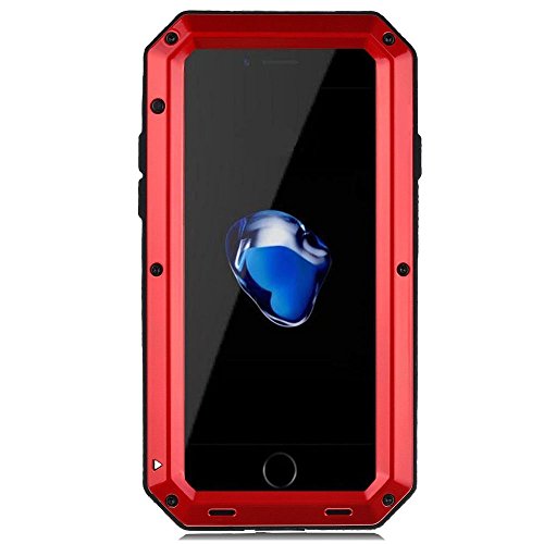 Product Cover iPhone 8 Plus Case iPhone 7 Plus Case, CarterLily Full Body Shockproof Dustproof Waterproof Aluminum Alloy Metal Gorilla Glass Cover Case for Apple iPhone 7 8 Plus 5.5 inch (Red.)