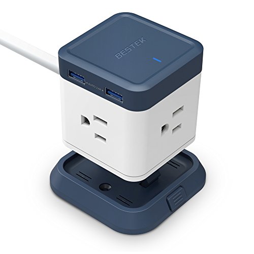 Product Cover BESTEK Compact Power Strip Travel Cube 3-Outlet and 4 USB Charging Station with Mountable Detachable Base, 5 Feet Extension Cord, Flat Plug,1875W