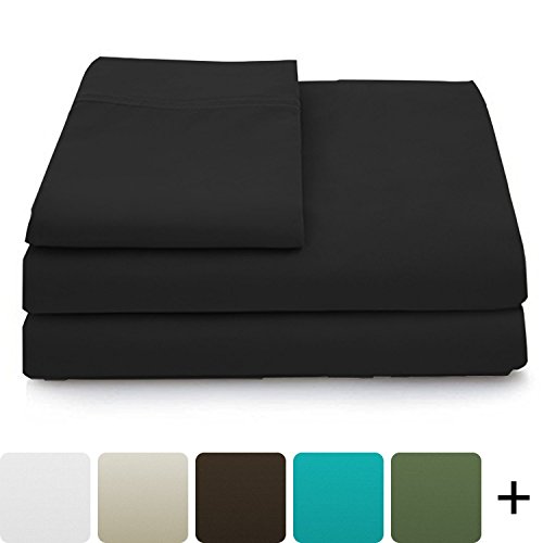 Product Cover Cosy House Collection Luxury Bamboo Bed Sheet Set - Hypoallergenic Bedding Blend from Natural Bamboo Fiber - Resists Wrinkles - 4 Piece - 1 Fitted Sheet, 1 Flat, 2 Pillowcases - Queen, Black