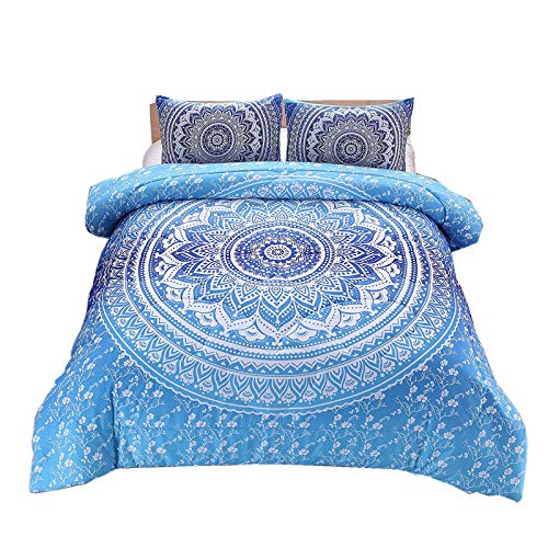 Product Cover Meeting Story 3Pcs Mandala Bohemian Moonlight Bedding Bedspread Comforter Set (Blue, Queen)