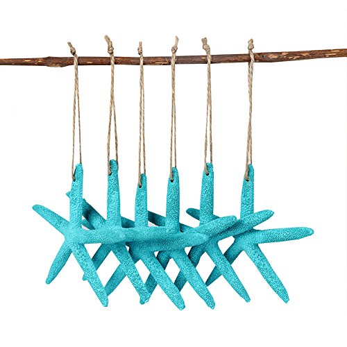 Product Cover AerWo 20pcs Blue Artificial Resin Starfish with Rope, Hanging Finger Star Fish DIY Craft Beach Wedding Decorations Christmas Ornaments, 4inch