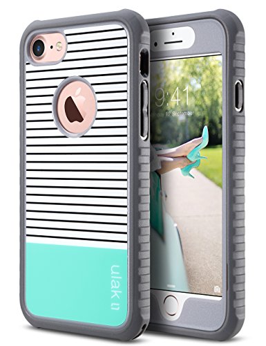 Product Cover ULAK iPhone 8 & 7 Case, Shock-Absorbing Flexible Durability TPU Bumper Case, Durable Anti-Slip, Front and Back Hard PC Defensive Protection Cover for Apple iPhone 7 4.7 inch,Mint Stripes Minimal