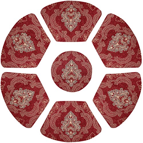Product Cover Grelucgo Set of 7 Wedge Placemats and Centerpieces Set for Round Tables, Cranberry