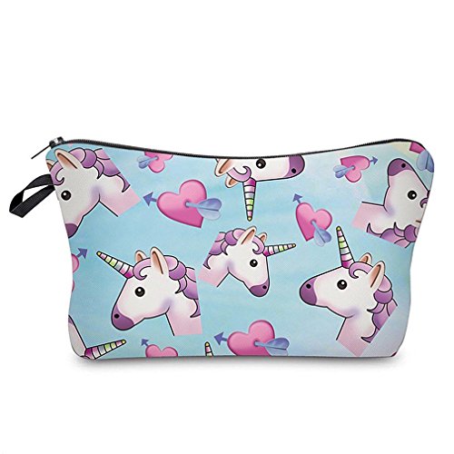 Product Cover HENGSONG Women Girls Unicorn Printed Makeup Pouch Cosmetics Bag Key Bag Coin Purse Stationery Case Pencil Case with Zipper Gifts Skyblue