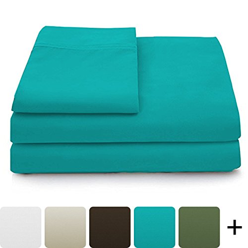 Product Cover Cosy House Collection Luxury Bamboo Bed Sheet Set - Hypoallergenic Bedding Blend from Natural Bamboo Fiber - Resists Wrinkles - 4 Piece - 1 Fitted Sheet, 1 Flat, 2 Pillowcases - Queen, Turquoise