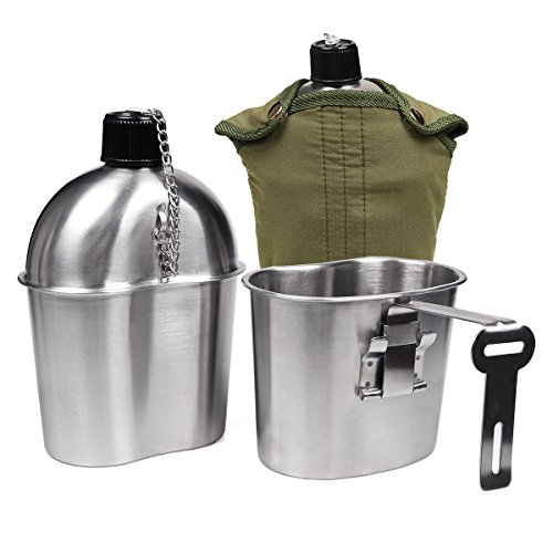 Product Cover Goetland Stainless Steel WWII US Military Canteen Kit 1QT with 0.5QT Cup Nylon Cover G.I.