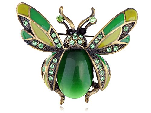 Product Cover Alilang Peridot Crystal Rhinestone Ladybug Fly Insect Fashion Jewelry Brooch Pin