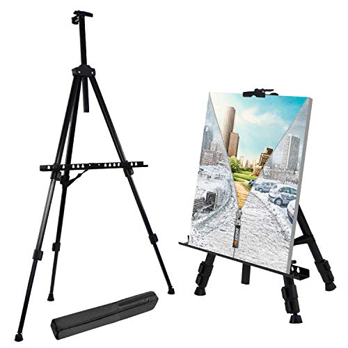 Product Cover T-SIGN 66 Inches Reinforced Artist Easel Stand, Extra Thick Aluminum Metal Tripod Display Easel 21 to 66 Inches Adjustable Height with Portable Bag for Floor/Table-Top Drawing and Displaying