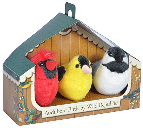 Product Cover Wild Republic Audubon Birds Collection with Authentic Bird Sounds, Northern Cardinal, American Goldfinch, Chickadee, Bird Toys for Kids and Birders
