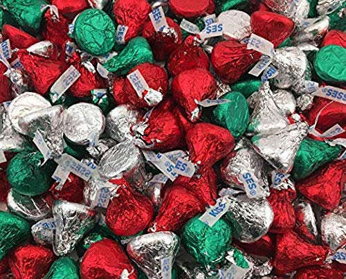 Product Cover LaetaFood Bag - Hershey's Kisses Milk Chocolate, Christmas Edition, Red Green Silver Foils (Pack of 2 Pound)