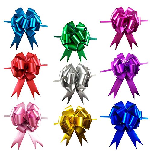 Product Cover CSPRING 18PCS Bright Colored 5 Inch Wide Pull Bows with Ribbon String for Easter Christmas Gift and Wedding Car Decoration by