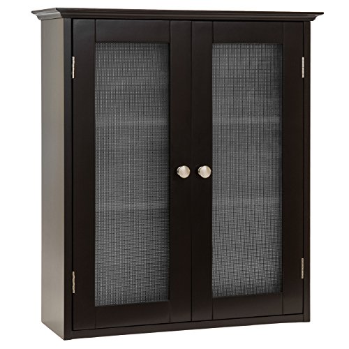 Product Cover Best Choice Products Bathroom Wooden Wall Mounted Medicine Cabinet Organization Storage Space Saver w/ 3 Shelves, Tempered Glass Double Doors, Double Plated Knobs, Espresso Brown