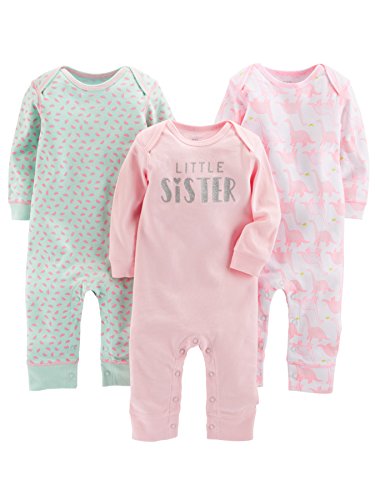 Product Cover Simple Joys by Carter's Baby Girls' 3-Pack Jumpsuits, Pink, Mint, Dino, 6-9 Months
