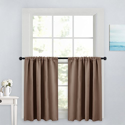 Product Cover PONY DANCE Window Treatment Tiers - Blackout Rod Pocket Curtains Home Decor Energy Saving Small Drape Valances for Kitchen/Living Room, 42-inch W x 36-inch L, Taupe, Pack-2