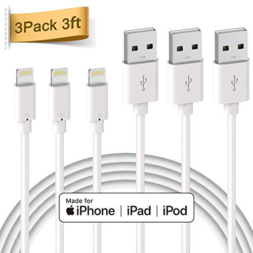 Product Cover iPhone Charger, Quntis Lightning Cable 3 Pack 3ft Lightning to USB Cable Cord Certified Compatible with iPhone 11 Xs Max XR X 8 Plus 7 Plus 6 Plus 5s SE iPad Pro iPod Airpods and More - White