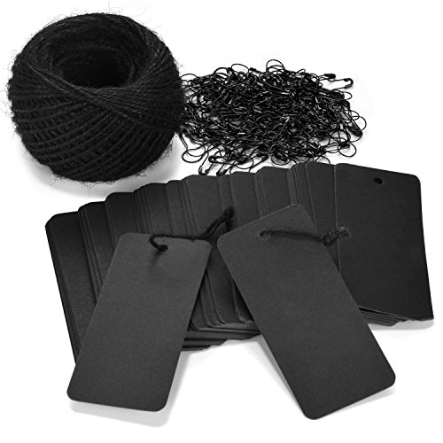 Product Cover LOOMY 200 PCS Sale Marking Tags with Safety Pins and 157 Feet Natural String to Label Your Clothes for The Garage Sale/Yard Sale/Consignment Sale/Tag Sale,Black
