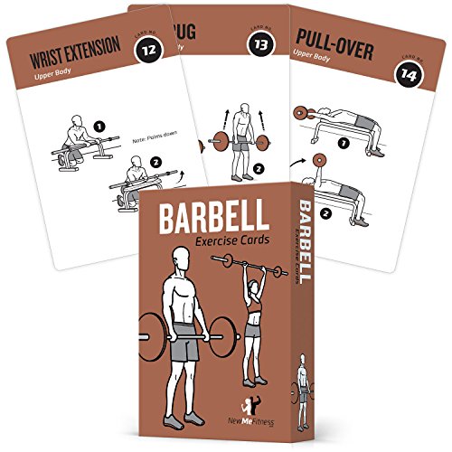 Product Cover NewMe Fitness Barbell Exercise Cards - Contains 50 Barbell Exercises - Total Body Workout- Perfect for Home Workouts - Your Personal Trainer - Large Durable Waterproof 3.5