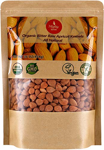 Product Cover Mighty Apricot Organic Bitter Apricot Kernels(1LB) 16oz, Natural Raw Bitter Apricot Seeds, Vegan, Non-GMO, Gluten Free, Great source of Vitamin B17 and B15