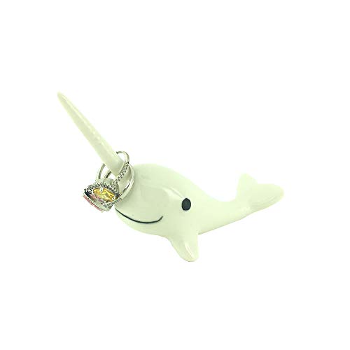 Product Cover OYLZ Adorable Ceramic Narwhal Ring Holder,Engagement Ring and Wedding Ring Display Holder Stand
