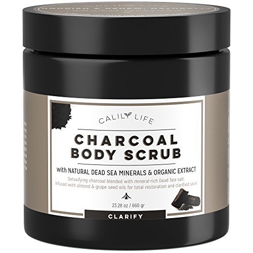 Product Cover Calily Life Organic Deep Cleansing Activated Charcoal Body Scrub and Face Scrub with Dead Sea Minerals, 23 Oz. - Deep Moisturizing and Nourishment - Exfoliates, Removes Wrinkles and Revitalizes Skin