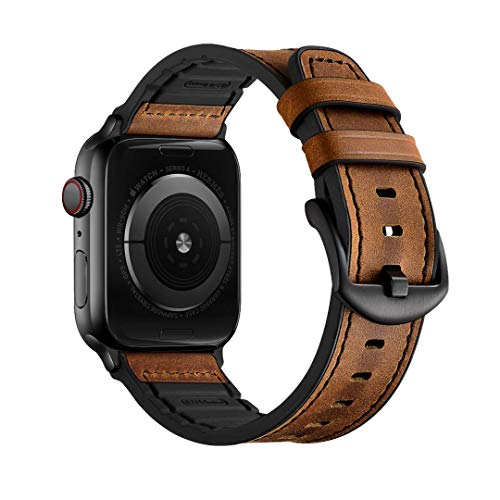 Product Cover Mifa [Upgraded] Compatible with Apple Watch Band 44mm 42mm Series 5 4 3 Rugged Hybrid Sports Leather Vintage Dressy Bands Dark Replacement Straps Sweatproof iwatch Nike Space Black Grey Men Brown