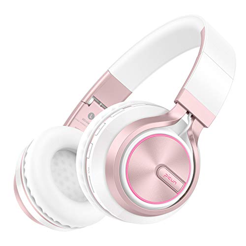 Product Cover Picun Wireless Headphones 20 Hours Playtime Girls Romantic LED Bluetooth V5.0 Headphones, Hifi Bass Foldbale Headset with HD Mic, Soft Earmuff, Wired & TF Mode for Kids Women New Version(Rose Gold)