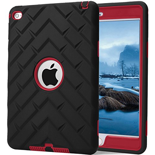 Product Cover iPad Mini 4 Case, iPad A1538/A1550 Case, Hocase Rugged Shockproof Anti-Slip Hybrid Hard Shell+Silicone Rubber Bumper Protective Case for Apple iPad Mini 4th Generation 2015 - Black/Red
