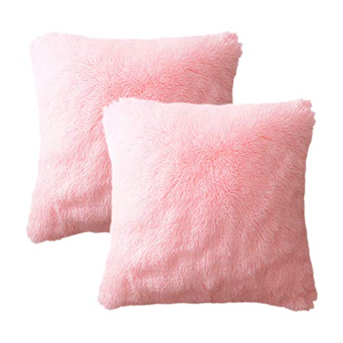 Product Cover LIFEREVO 2 Pack Shaggy Plush Faux Fur Decorative Throw Pillow Cover Velvety Soft Cushion Case 18 x 18 Inch, Pink