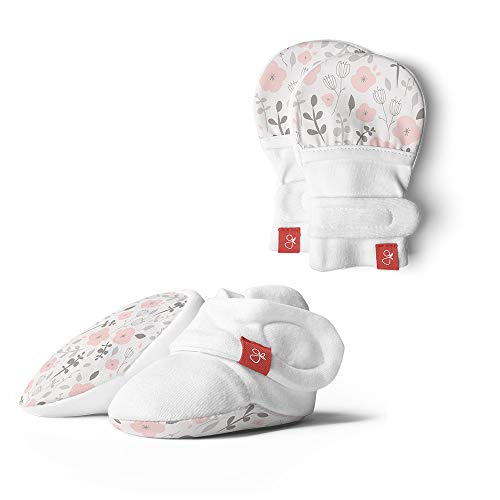 Product Cover Baby Booties & Mittens Bundle, Adjustable Soft & Secure (0-3 Months, Enchanted Garden)