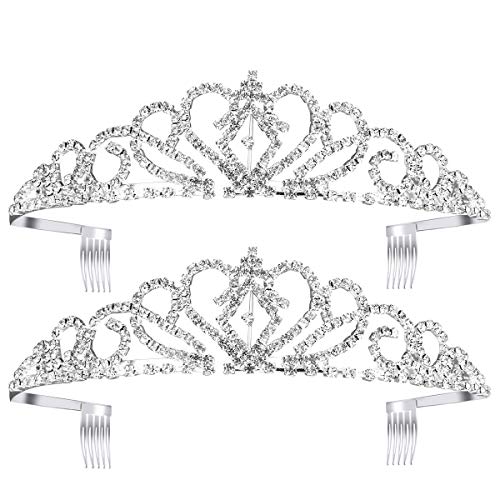 Product Cover Pixnor 2 Pack Tiara Crown, Crystal Rhinestones Tiara Headband Comb Pin for Wedding Bridal Birthday Party