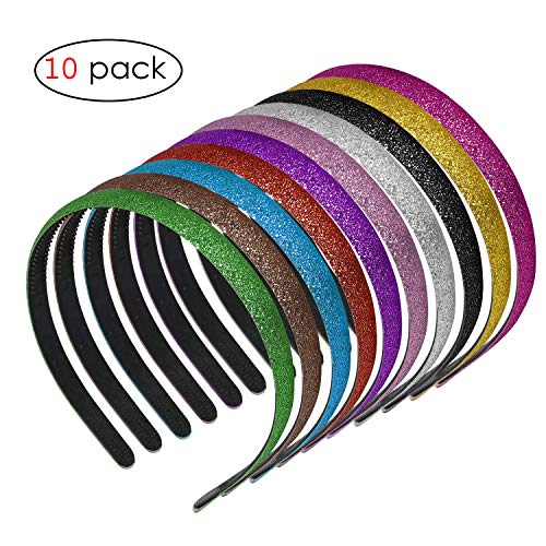 Product Cover Glitter Headbands for Girls, Adecco LLC Sparkly Headbands with Teeth,Colorful Plastic Headbands Different Colors 10 Pcs Per Pack